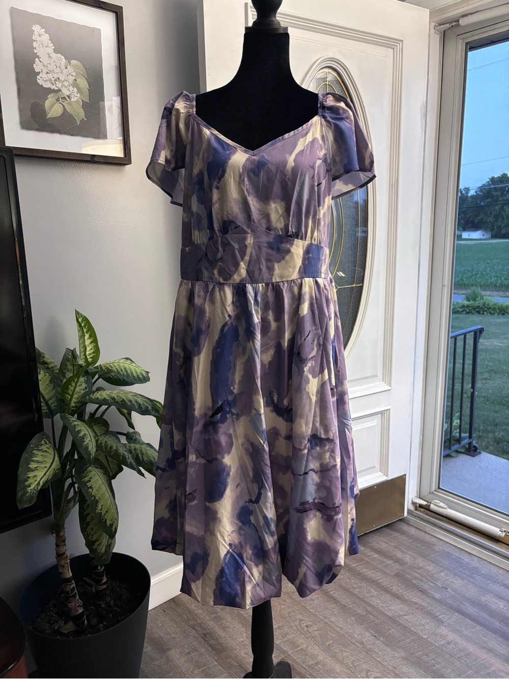 BloomChic Lavender & Cream Watercolor Midi Dress
